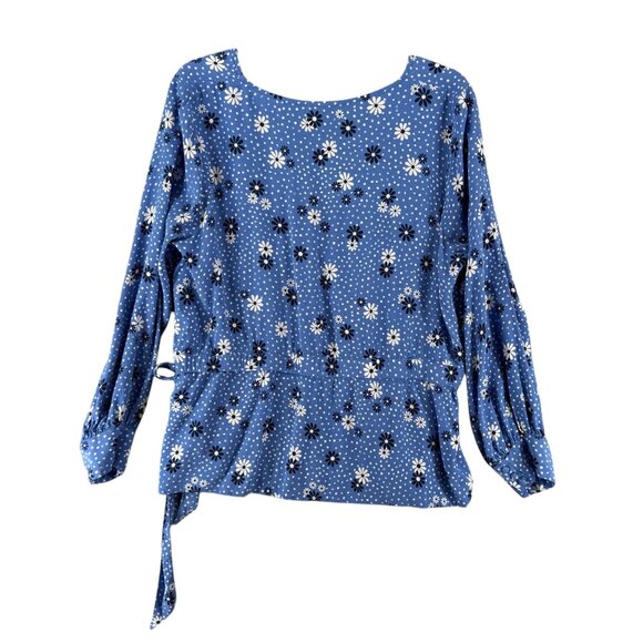 Talbots Plus 1X Blue White Floral Daisey Faux Wrap V Neck Blouse Cottage Boho - Picture 4 of 10